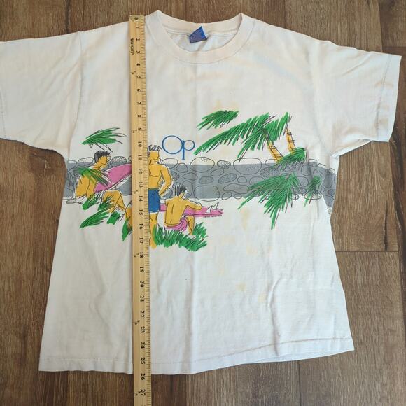 VTG Ocean Pacific OP Men Large Shirt Surf AOP Beach Palm Tree Cali USA 90s - Picture 6 of 10